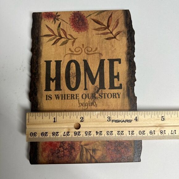 Lot of 2 Bark Edge - Home Story Begins - Wood Look Primitive Sign Country - Picture 5 of 7